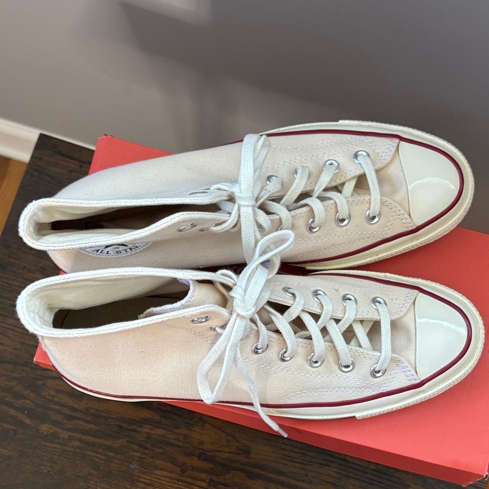 Converse High Top Canvas Sneakers - Cream with Red Accent - Picture 5 of 9